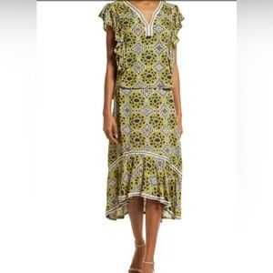 Women's AREA Stars Midi Skirt Size M Yellow Black Patterned